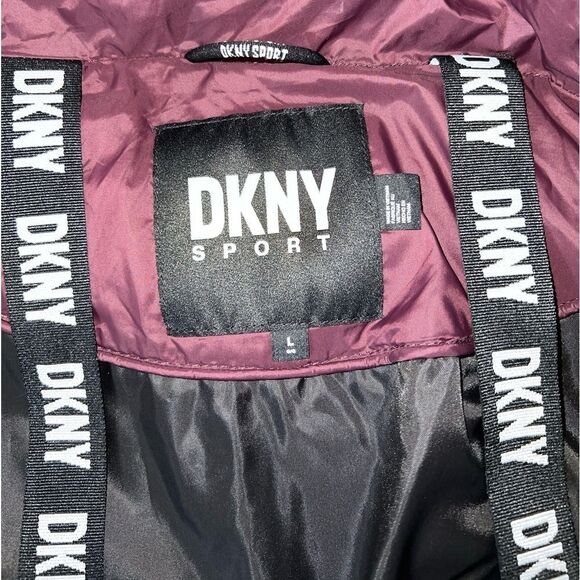 DKNY Sport NWT Puffer Jacket Hooded Colorblock Burgundy w/Zipper Front $169.50+ - Picture 6 of 13